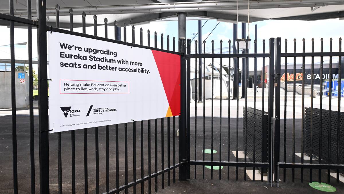 Signs indicating "upgrading Eureka Stadium with more seats and better accessibility" have been hung on gates for months.