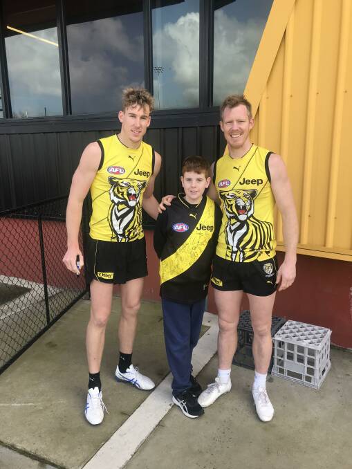 TIGER TIME: Blake catches up with Tigers star forwards Tom Lynch and Jack Riewoldt last week.