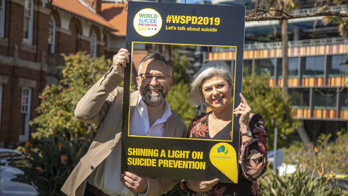 SPEAKING UP: Parents Beyond Breakup chief executive officer Pete Nicholls with Suicide Prevention Australia chief Nieves Murray encouraging people to talk more ahead of World Suicide Prevention Day. Picture: courtesy Suicide Prevention Australia