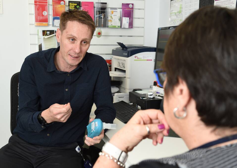 MEASURE: BCH drug and alcohol nurse practitioner Brett Valance can test a smoker's carbon monoxide levels in the breath with the Smokerlyser and this can help form a baseline. Picture: Kate Healy