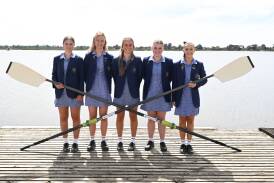 Damascus College girls' firsts crew Sam Crilly (bow), Charley Gartlan (two-seat), Laura Bylsma (three-seat), Meg Mason (stroke), Paris Govan (coxswain). Picture by Lachlan Bence