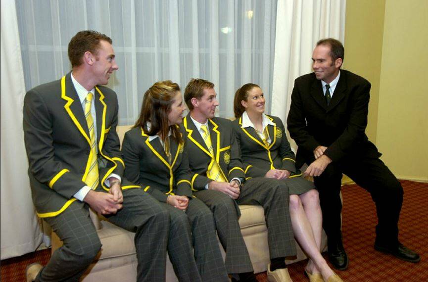 ROLL CALL: Some of Ballarat badminton Olympians Stuart Brehaut, Erin Carroll, Ashley Brehaut, Kellie Lucas and Peter Blackburn catch up after the Melbourne 2006 Commonwealth Games.