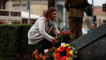 SUPPORT: Australian Senator Jacqui Lambie lays a wreath for Ballarat Vietnam Veterans' Day commemorations in Ballarat on Sunday. Picture: Luke Hemer