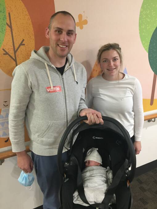 INTRODUCTION: New parents Matt and Ellie Vallance can finally introduce their daughter Billie Roma, not quite three weeks' old, to her grandparents this weekend.