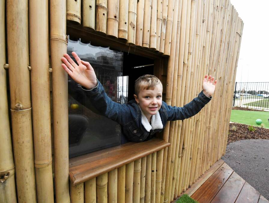 OPEN: Five-year-old Noah Morgan gets excited about the new children's play area at Ballarat Aquatic and Lifestyle Centre. Picture: Lachlan Bence