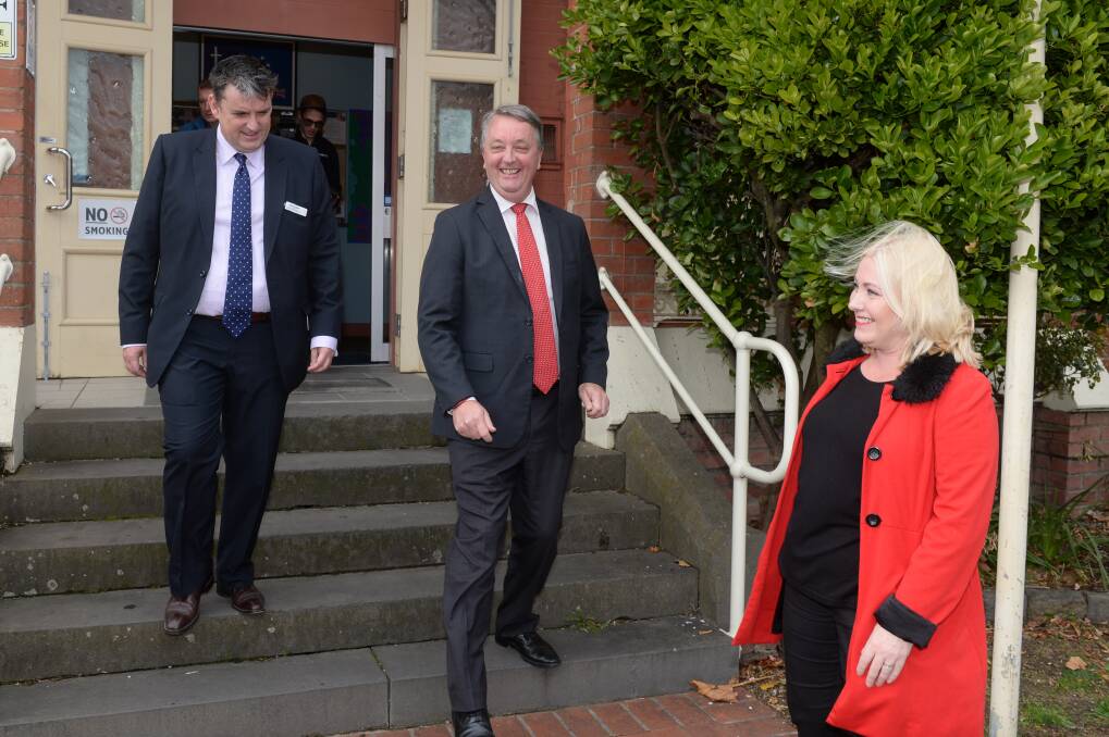 Victorian Mental Health Minister Martin Foley (centre) makes the announcement on Monday with Ballarat Health Services chief Dale Fraser and Wendouree MP Sharon Knight. Picture: Kate Healy