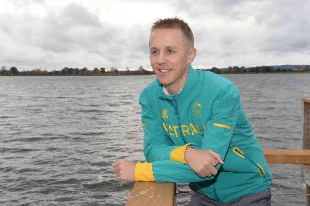 HOMETOWN PROUD: Jared Tallent enjoys a chance to return and reflect lakeside in a visit to Ballarat earlier this year. He is now set to become Australia's most prolific IAAF world championship contender. Picture: Kate Healy