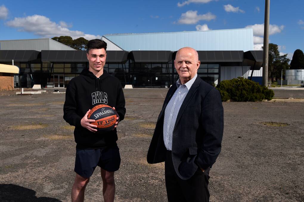 HUSTLE HOPE: Basketball Ballarat's Connor Carey and Peter Eddy on the site of what will be an international and Olympic sport phenomenon in Ballarat. Picture: Adam Trafford