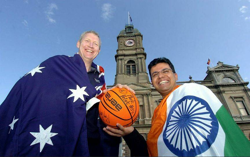 This was the city's biggest sport drawcards almost 20 years ago Olympian Ray Borner and then-Ballarat Indian Australian Association president Rajat Taneja set for an Australia v India Commonwealth Games basketball clash.