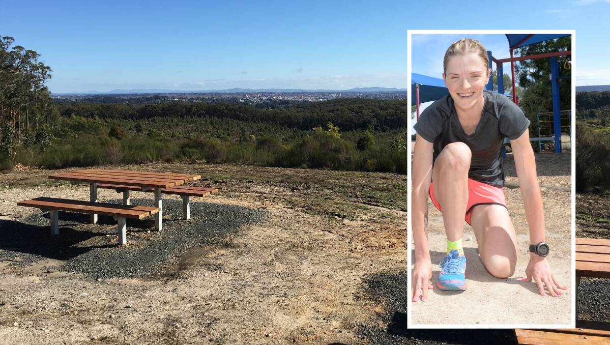 EXPLORE: A new outlook space in Woowookarung Regional Park, in Canadian, and (inset) trail runner Tash Fraser, who encourages more women to give the bush a go for Women's Health Week.