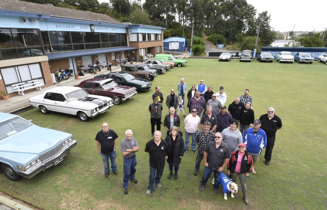 REVVING UP: Cars and car lovers start to line Ballarat East Bowling Club greens on Sunday morning. Picture: Lachlan Bence