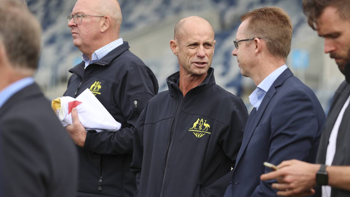 EXCITING: Marathon man Steve Moneghetti chats with City of Ballarat chief executive Evan King at the Commonwealth Games announcement at Mars Stadium on Tuesday. Picture: Luke Hemer