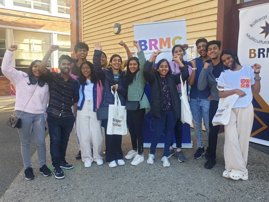 International students from Federation University celebrate getting their vaccinations together for protection this winter. Picture: Ballarat Community Health
