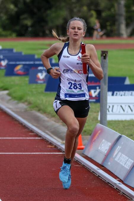 WIN: Daisy Sudholz in action for Ballarat to help capture the open female 4x800-metre state relay title.