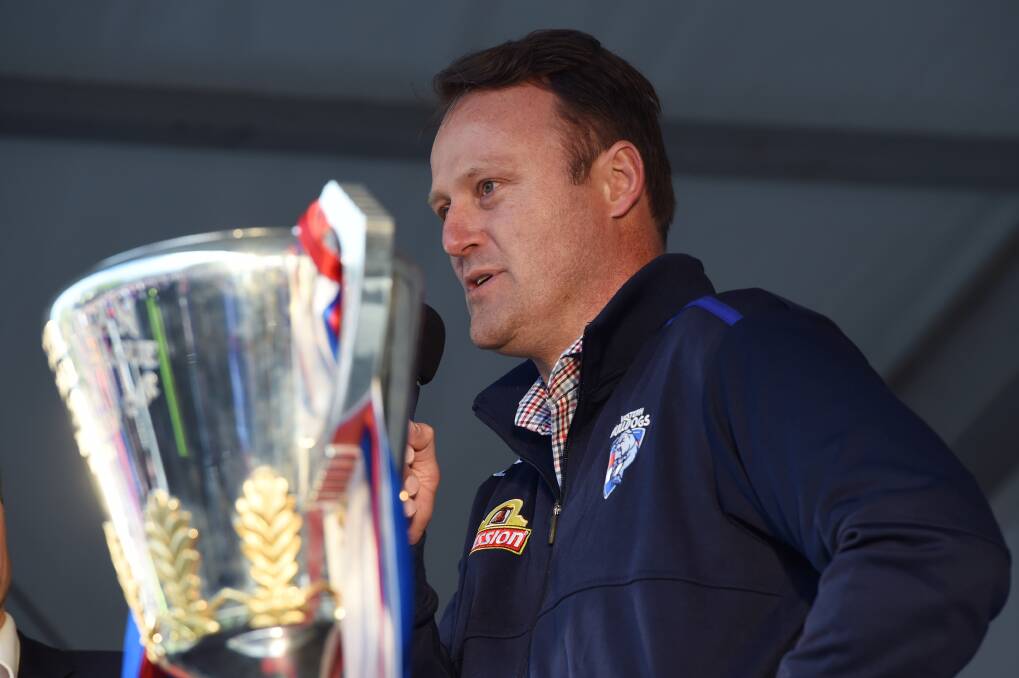 DAYLESFORD PROUD: Western Bulldog Chris Grant with the 2016 AFL Premiership Cup in Ballarat. He will present the Cup in Perth, should the Bulldogs prevail. Picture: Kate Healy