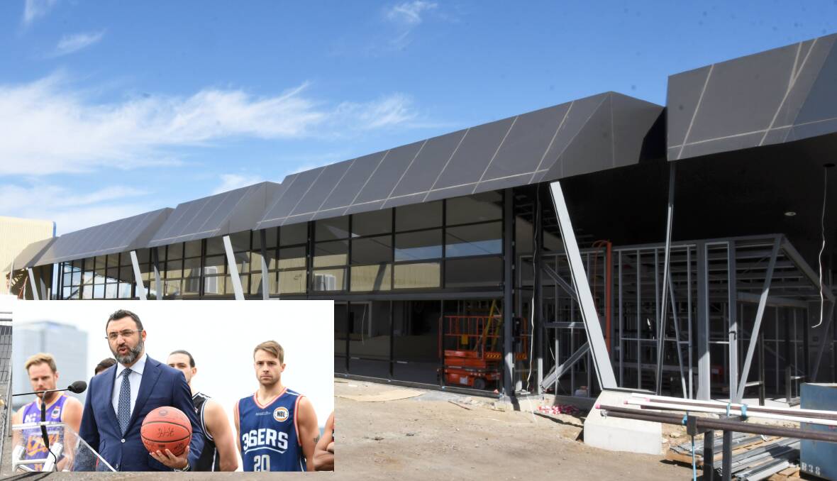 UNDER CONSTRUCTION: The latest look at Ballarat Sports and Events Centre and, inset, NBL chief Jeremy Loeliger. Pictures: Lachlan Bence, AAP
