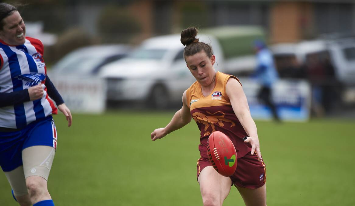 PATHWAY: Redan premiership player Maighan Fogas in AFL Goldfields action last season. Fogas will bring her game back to Ballarat with a visiting Victorian Football League match. Picture: Luka Kauzlaric