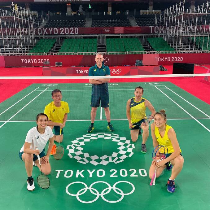 LEGACY: Ballarat Olympian Stuart Brehaut with Australia's badminton team from a player photo taken during training in Tokyo earlier this week. 