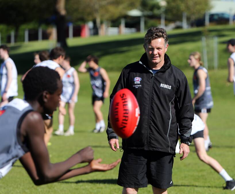 MENTOR: Six-time Hampden league premiership coach Adam Dowie is now leading the Rebels' satellite training squad in Warrnambool, entrusted with setting the right tone for promising juniors. Picture: Rob Gunstone