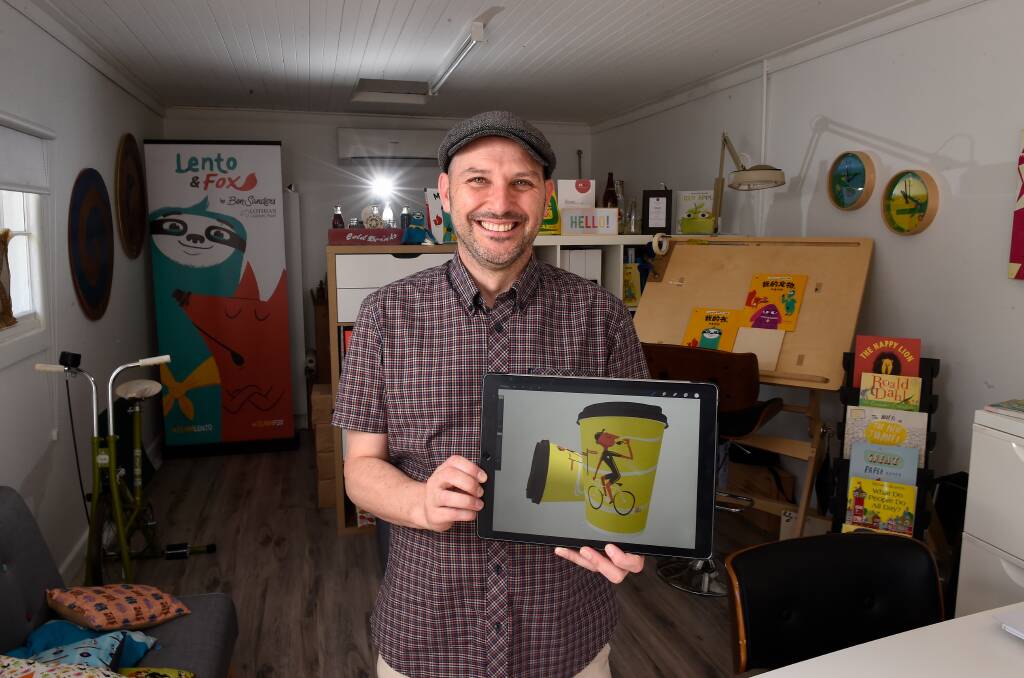 STEAMING: Illustrator Ben Sanders is one of four artists to feature on Ballarat-inspired coffee cup for the cycling festival. Picture: Adam Trafford