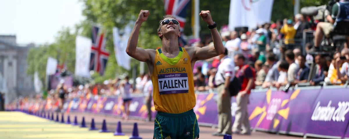 DUPED: Jared Tallent celebrates his silver medal finish on London street in 2012, an event now clear that should have been his gold. Picture: Getty Images