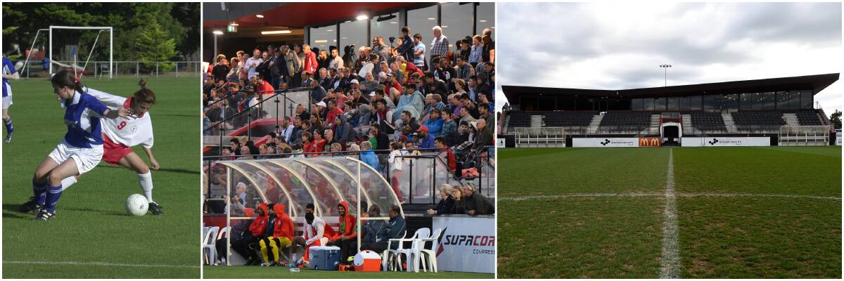 Morshead Park soccer in 2001, Crowds for Bahrain's friendly with Jordan in 2015 and Ballarat Regional Soccer Facility now.