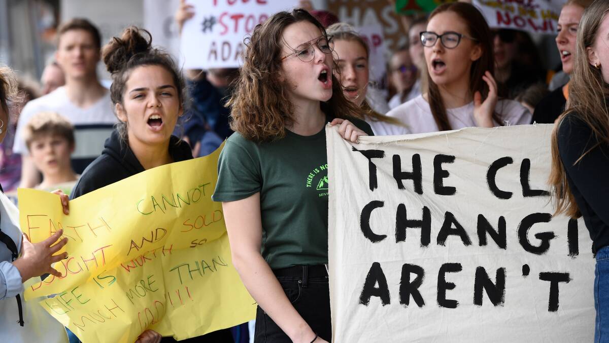 SOLIDARITY: Young Ballarat people and supporters joined a global movement to protest political inaction on climate change on Friday. Picture: Adam Trafford