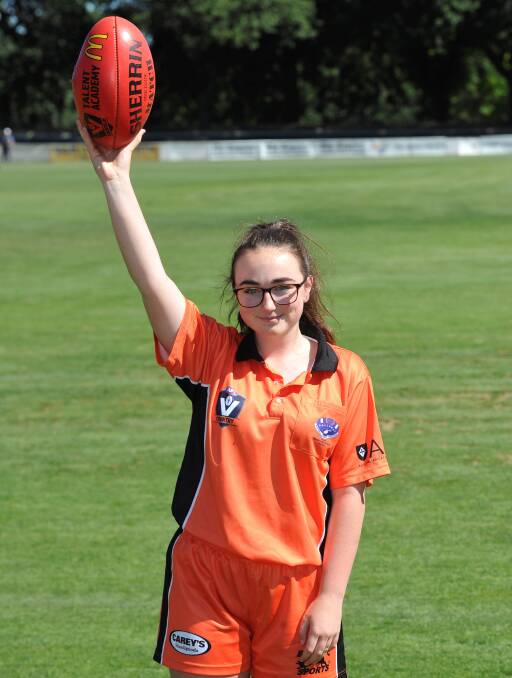 PLAY ON: Field umpire Maeve Clark is ready for the return of the football season with an increased number of girls joining her on the field with a whistle. Picture: Lachlan Bence