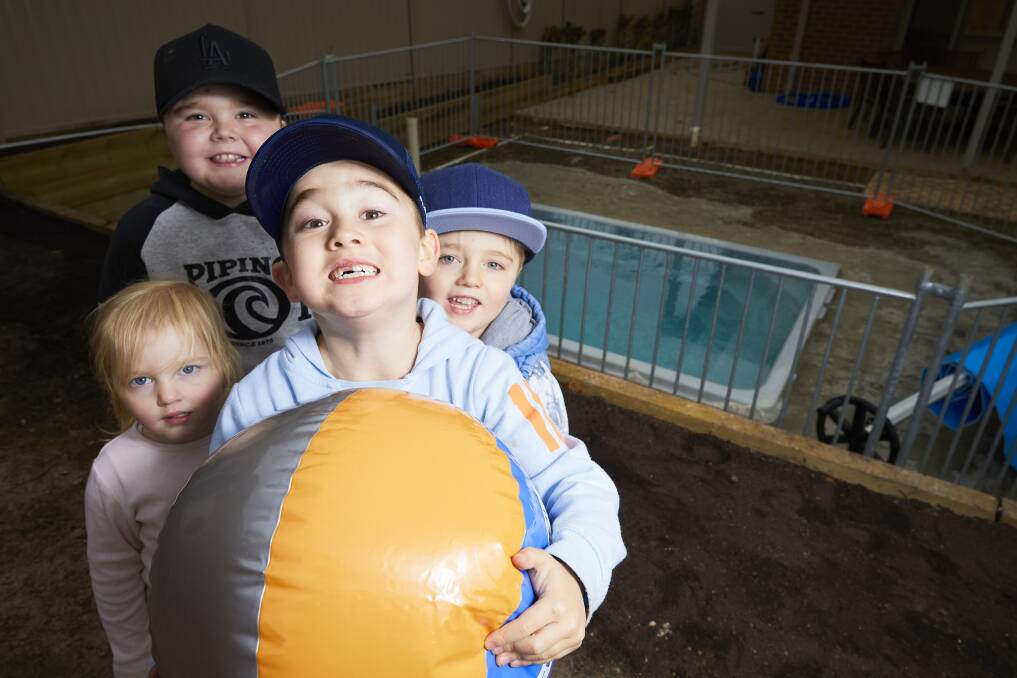 HAPPY: Max (aged 7) Sofia (2), William (6) and Hudson Shorter (4) can hardly wait to use their new, personal hydrotherapy pool. Picture: Luka Kauzlaric