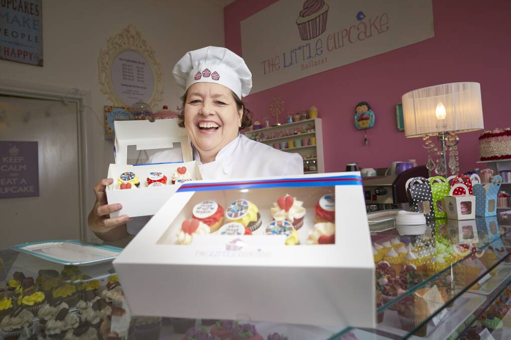 AT YOUR SERVICE: The Little Cupcake's Madeleine Witham's royal cupcake boxes have created a frenzy in Ballarat ahead of the weekend's royal nuptials. Picture: Luka Kauzlaric