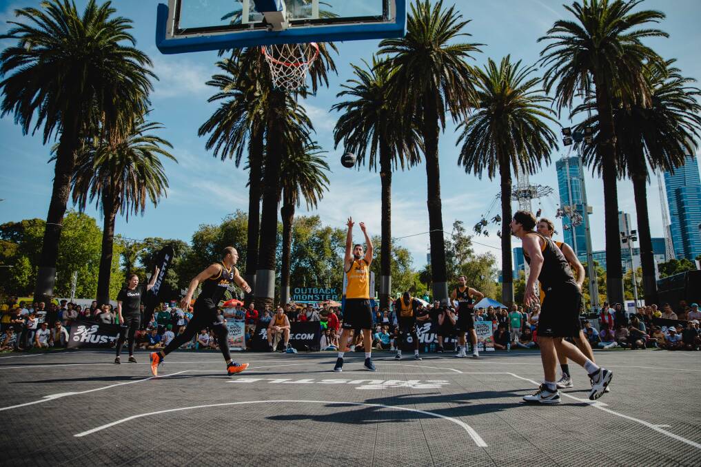 ATTRACTION: The fast, street ball-style game creates hype in outdoor events, like here at Moomba, but also frees-up space on court for players. Picture: Lauri Jean