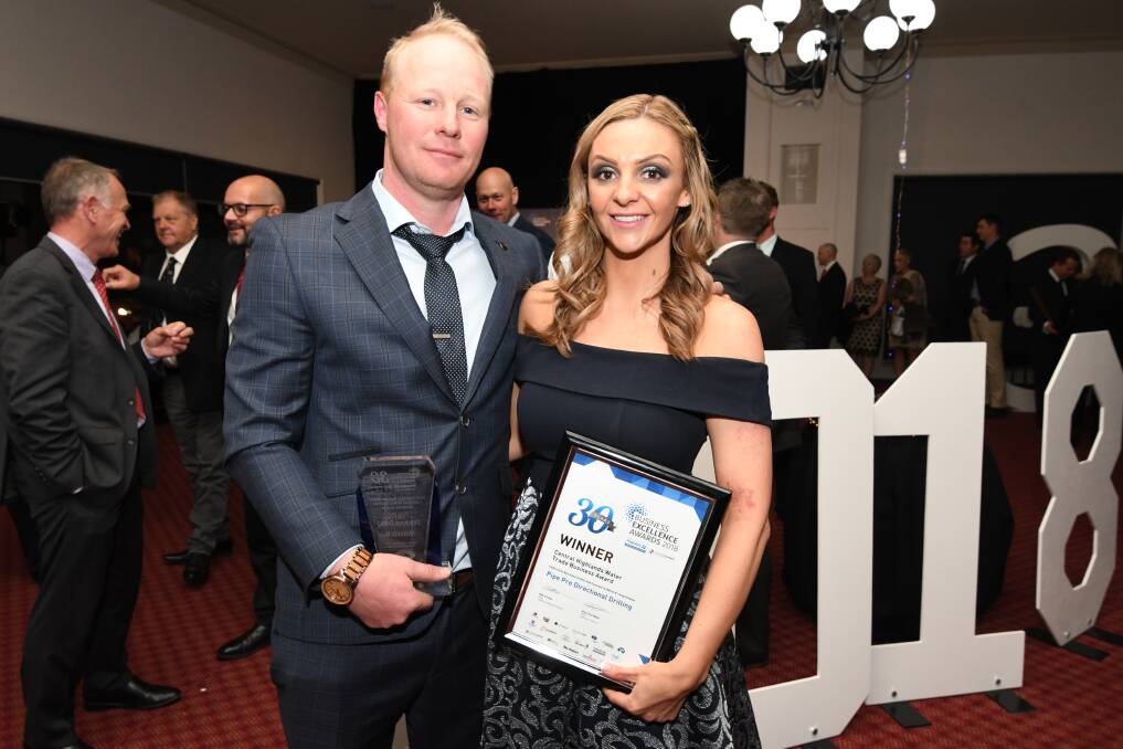 Pipe Pro Drilling's Jason and Dannielle James win Commerce Ballarat Business Awards  trade business of the year for 2018. Picture: Lachlan Bence