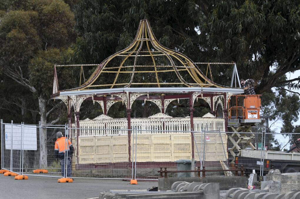 BEAUTY: Restoration works continue on a Ballarat New Cemetery pavilion, a significant monument and vital shelter for visitors. Picture: Lachlan Bence