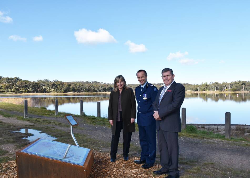 VISIT: Victorian Corrections Minister Gayle Tierney, Langi Kal Kal general manager Scott Jacques and Pyrenees councillor Michael O’Connor are first to explore the trail.