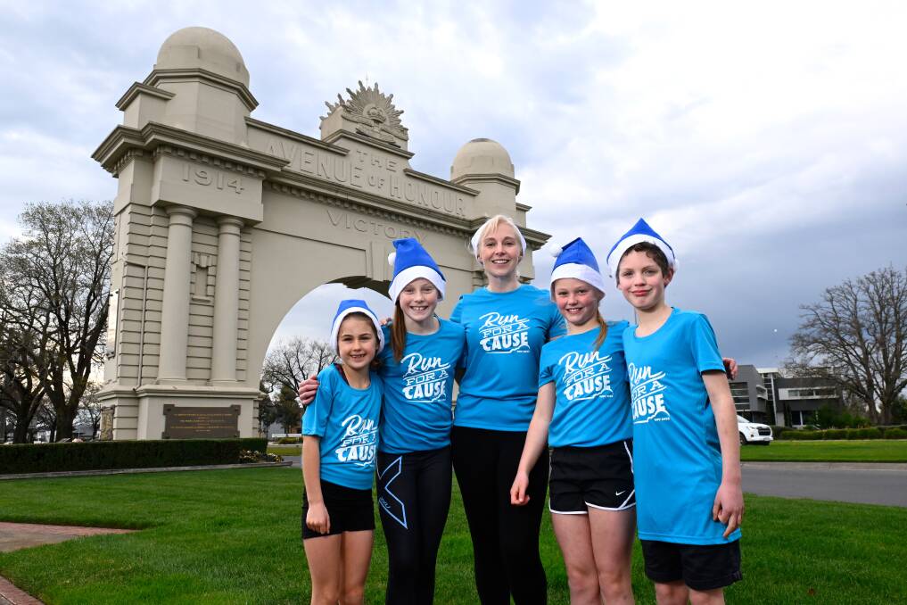 Claire, Eloise, Ava and Jack are ready to Run for a Cause with event ambassador Jules Zass on a new course that will take in the Avenue of Honour. Picture by Adam Trafford