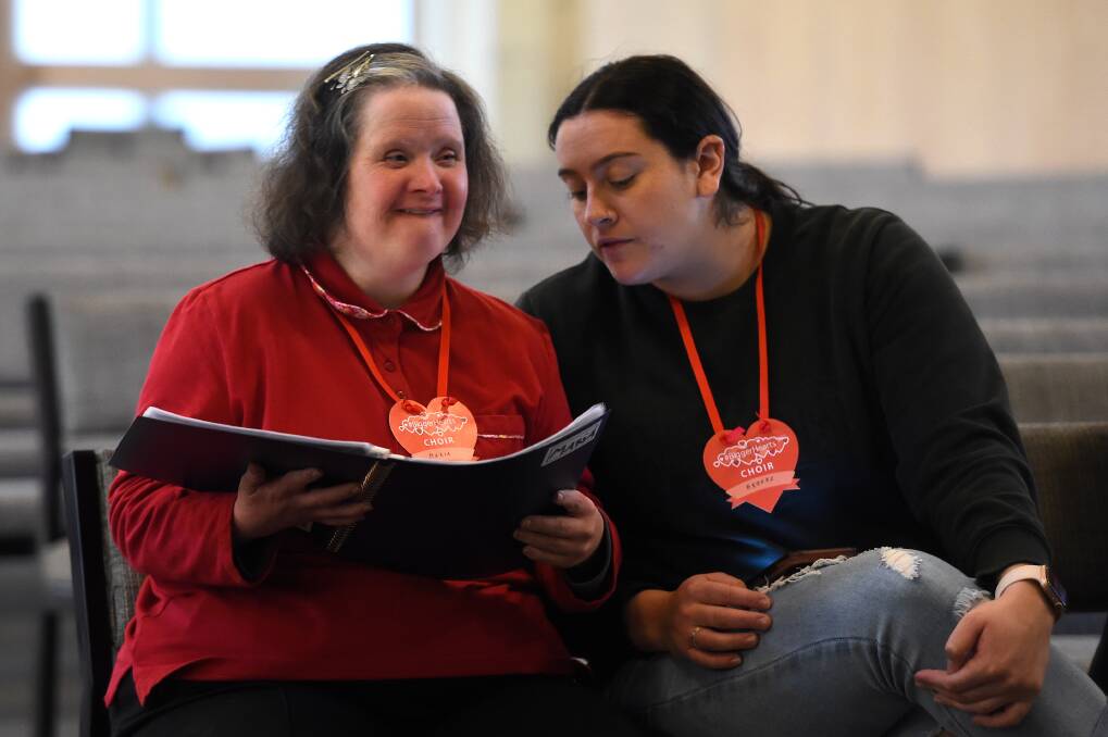 Adding their voices are Maria van Ravenstein and Brooke Degrandi who have been rehearsing ahead of the first Bigger Hearts Dementia Choir concert for Dementia Action Week in Ballarat. Picture by Adam Trafford