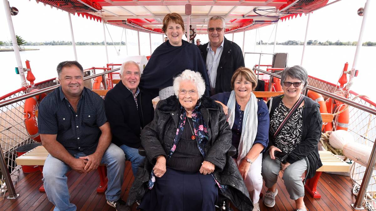 GOLDEN MOMENT: Isabel Keath (nee Trenfield) with her six children aboard Golden City Paddle Steamer for her 100th birthday on Tuesday. Picture: Adam Trafford