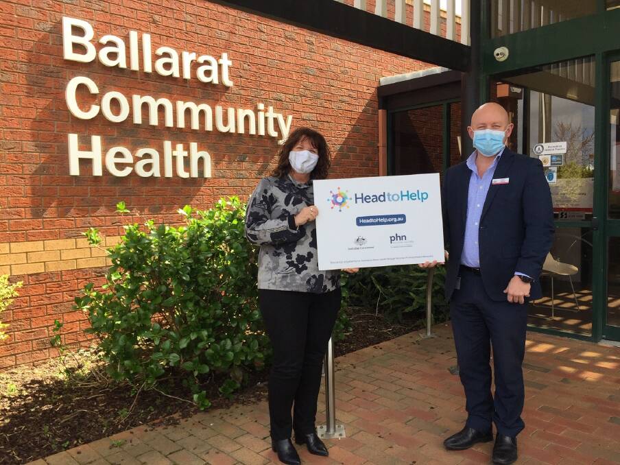 HEADS TOGETHER: Western Victoria Primary Health Network chief executive officer Rowena Clift launching HeadtoHelp with Ballarat Community Health chief executive officer Sean Duffy