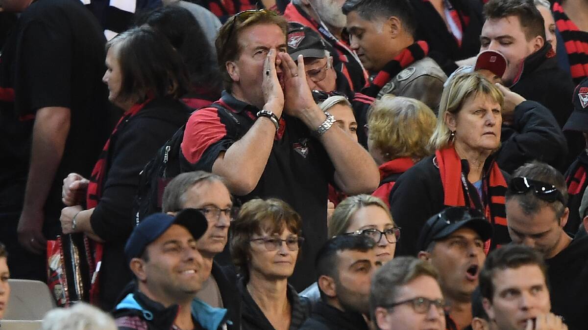 BACK LOOK: Essendon fans get caught in the moment booing. Bombers are not alone in this bad behaviour that is rearing its head too often in AFL crowds, particularly this season. Picture: AAP
