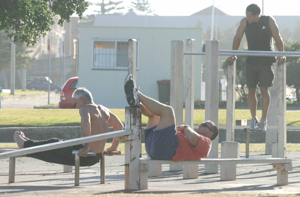 FIT START: A look at people working out on outdoor gym equipment. Picture: Australian Financial Review
