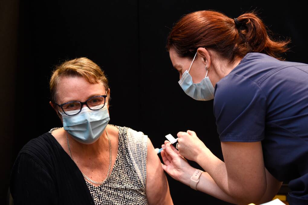 SET: Jan Miles was one of the first to receive her COVID vaccine at the Mercure when the Ballarat Health Services-run centre opened in April. Picture: Adam Trafford