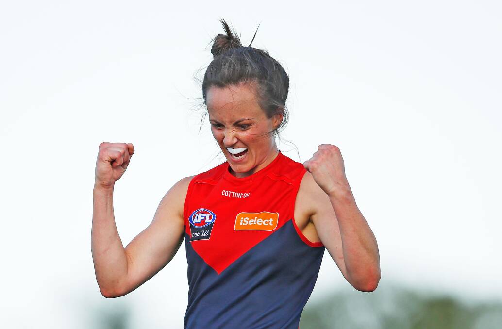 FIERCE: Melbourne's Daisy Picture is yet to call time on AFLW and already Geelong is making a coaching play. Pictures: Getty Images