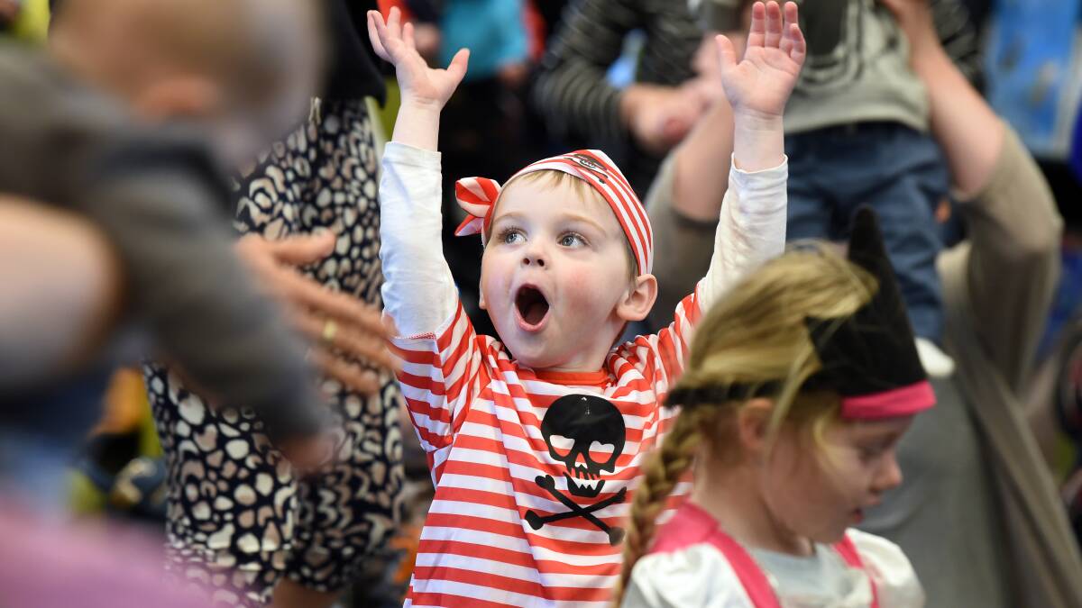 AYE, STORY-TIME: Young Pirate Nat delves into a Pirate tale for Australian reading Hour at Sebastopol Library. Picture: Kate Healy