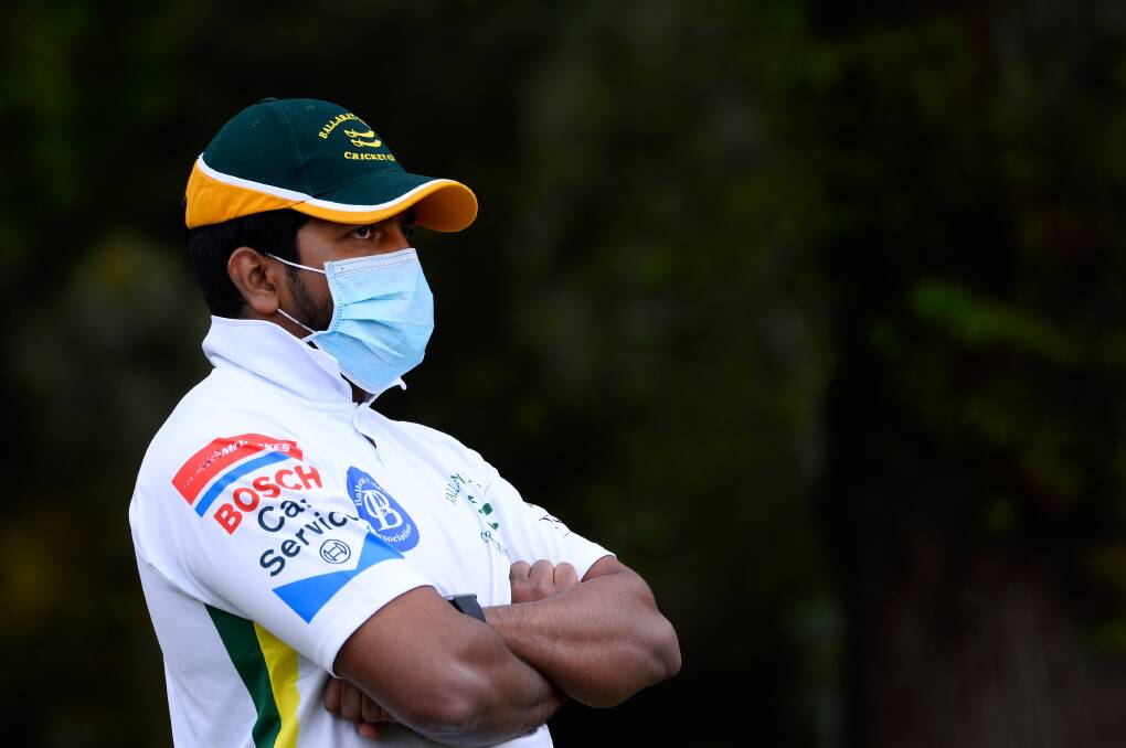 A Ballarat-Redan cricketer masks up last season under COVID-19 restrictions. Picture by Adam Trafford