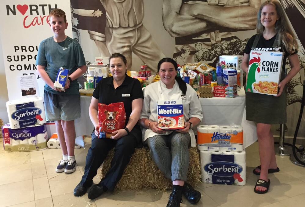 Support: Blake Dridan, Michelle Corcoran, Hayley Ellis and Georgia Dridan start collecting foods, toiletries and hay via North Cares. 