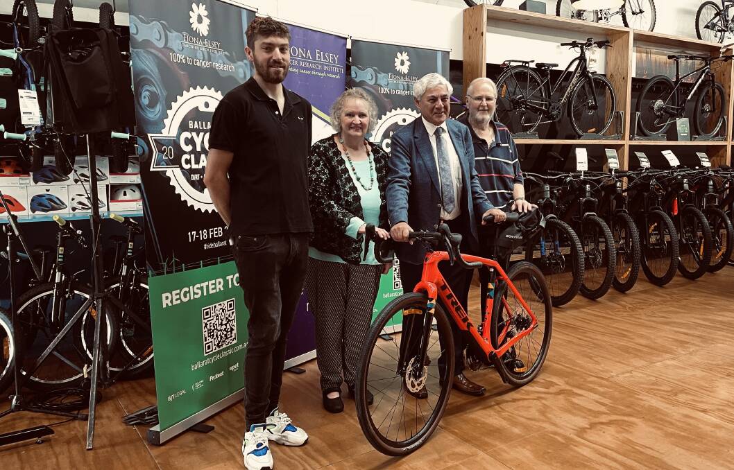 Louis Perriman, Gail Elsey, FECRI honourary director George Kannourakis and Greg Elsey celebrate the launch for the 17th edition of Ballarat Cycle Classic.Picture by Melanie Whelan