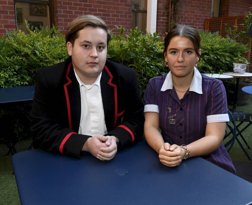 High school students Jacob Osenaris and Millie Collins are say there needs to be more support for young people and teachers in tackling urgent mental health needs. Picture by Lachlan Bence
