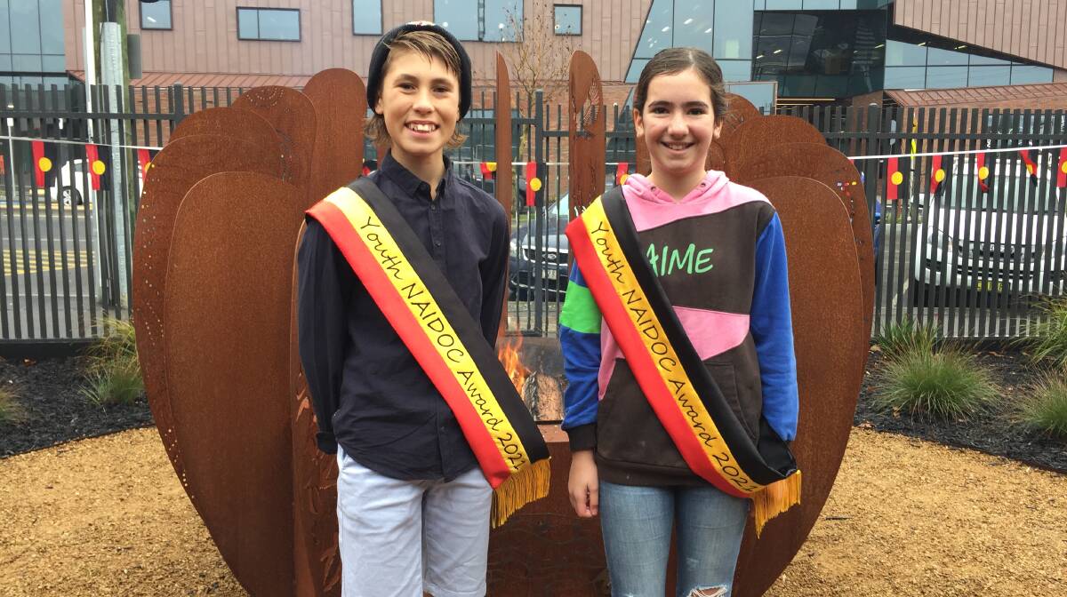 SPEAKING UP: Sonni and Evie, Ballarat and District Aboriginal Co-operative's Mr and Miss NAIDOC ambassadors, at the smoking ceremony to mark the start of NAIDOC week. 
