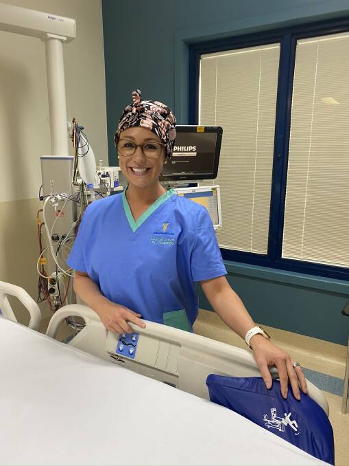 THANKS: Ballarat Health Services intensive care unit nurse Jane wears the new volunteer-made scrubs. Picture: Ballarat Health Services