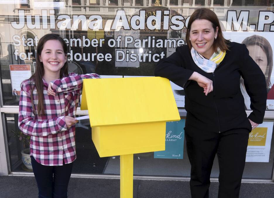 TEAMING UP: Twelve-year-old Ailish Ryan has Wendouree state MP Juliana Addison collecting Sunshine Letters via her PO Box to keep brightening the days of people most in need during the pandemic. Picture: Lachlan Bence